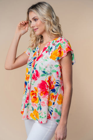 White Birch Full Size Short Sleeve Floral Woven Top-Evergreen Boutique