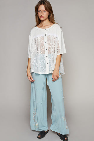 POL Round Neck Short Sleeve Lace Top-Evergreen Boutique