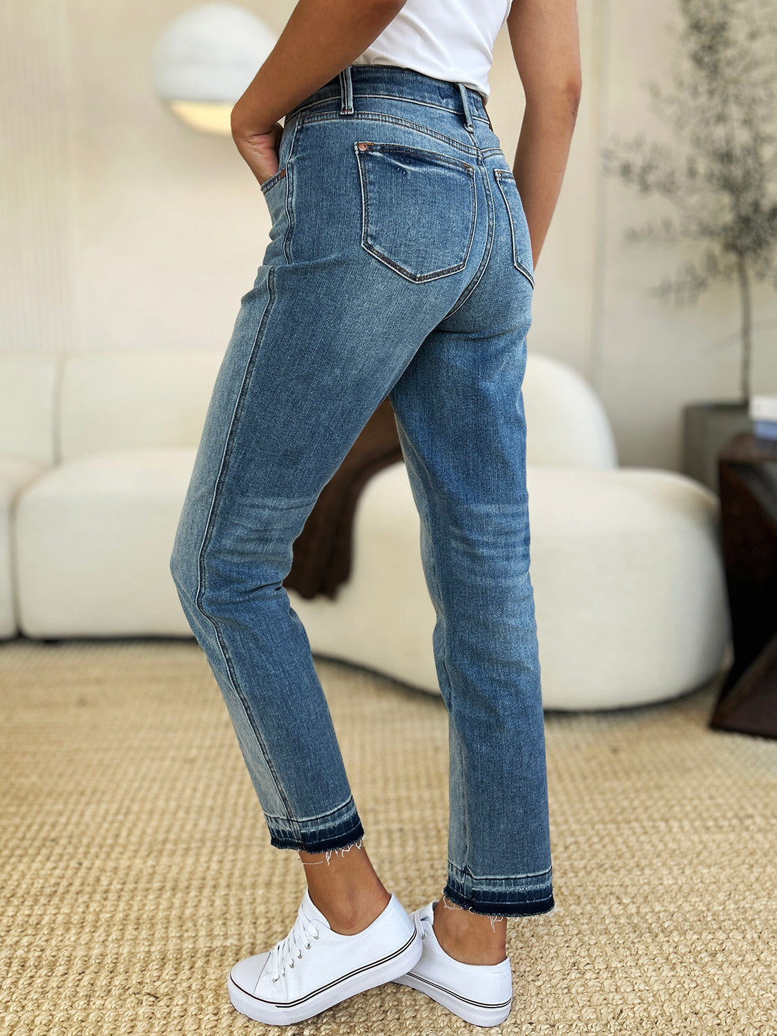 Judy Blue Full Size Mid Rise Rigid Magic Release Hem Jeans - Evergreen Boutique