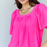 Ninexis Keep Me Close Square Neck Short Sleeve Blouse in Fuchsia-Evergreen Boutique