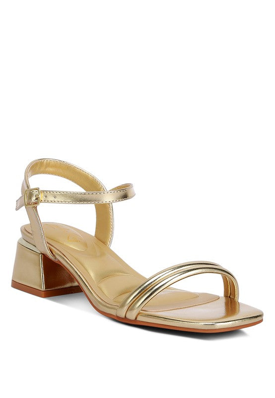 Zabou Metallic Ankle Strap Low Block Heels-Evergreen Boutique