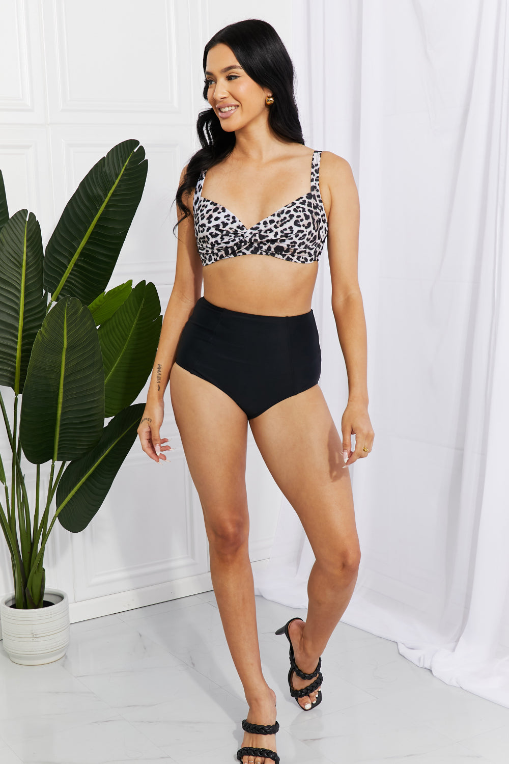 Marina West Swim Take A Dip Twist High-Rise Bikini in Leopard-Evergreen Boutique