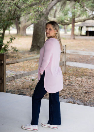 Pink Long Sleeve Flow Top with Side Slit