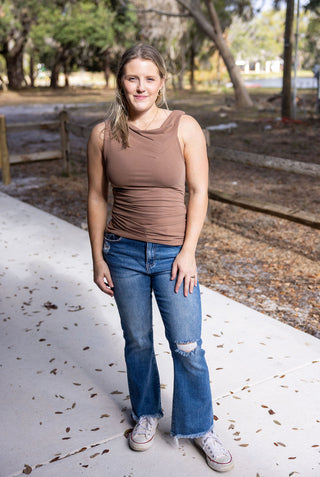 Cocoa Asymmetrical Twist Shoulder Top