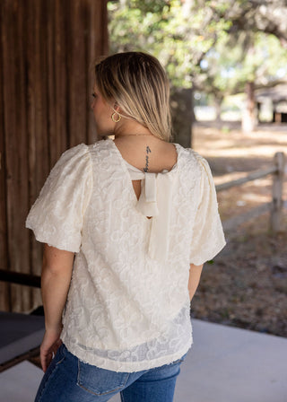 Cream Bubble Sleeve Floral Top
