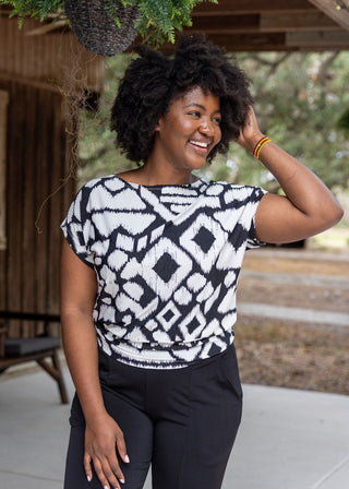 Crinkle Pleat Dolman Short Sleeve Wrinkle Free Top