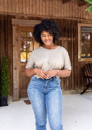 Elegant Touch Ruched Shoulder Loose Fit Tee