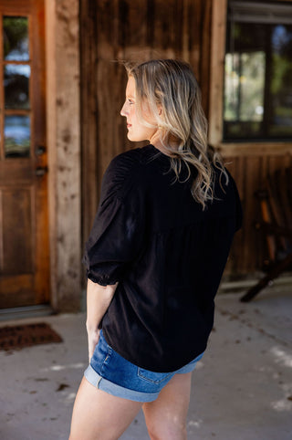 Risen Linen Blend Notched Collar Top