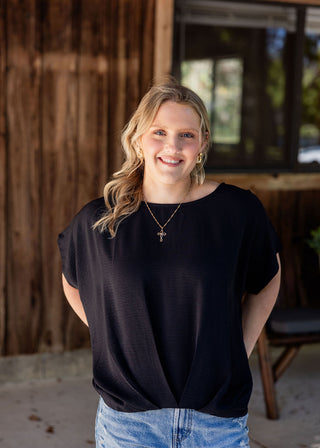 Black Draped Short Sleeve Top