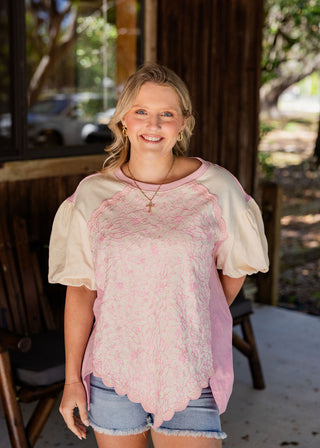 Pink Floral Puff Sleeve Top