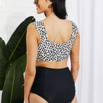 Marina West Swim Sanibel Crop Swim Top and Ruched Bottoms Set in Black-Evergreen Boutique