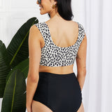 Marina West Swim Sanibel Crop Swim Top and Ruched Bottoms Set in Black-Evergreen Boutique