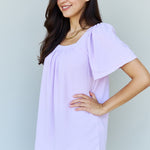 Ninexis Keep Me Close Square Neck Short Sleeve Blouse in Lavender-Evergreen Boutique