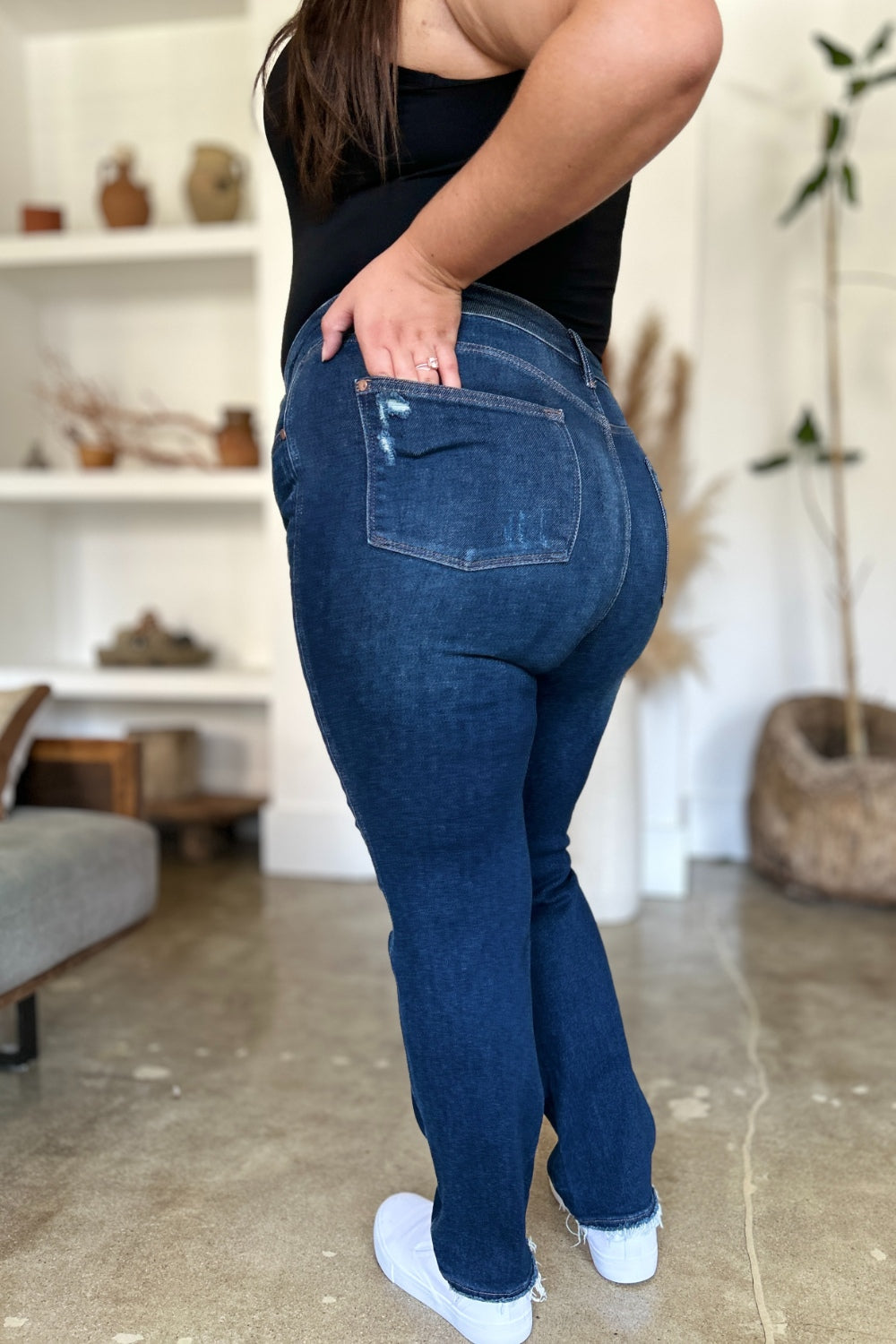 Judy Blue Full Size High Waist Rigid Magic Heavy Destroy Straight Jeans-Evergreen Boutique