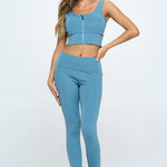 Zip Up Crop Sports Tank Top Set-Evergreen Boutique