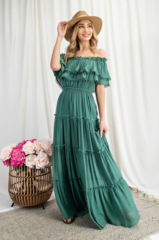 Off the Shoulder Ruffle Maxi Dress - Evergreen Boutique