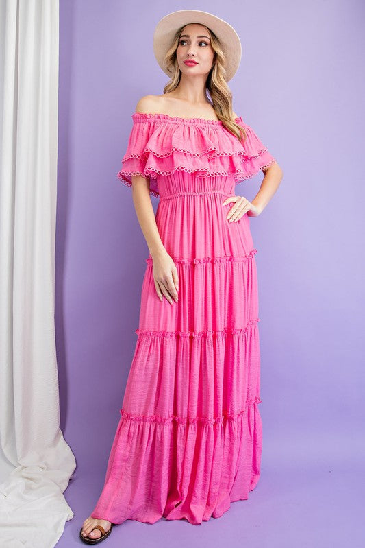 Off the Shoulder Ruffle Maxi Dress - Evergreen Boutique