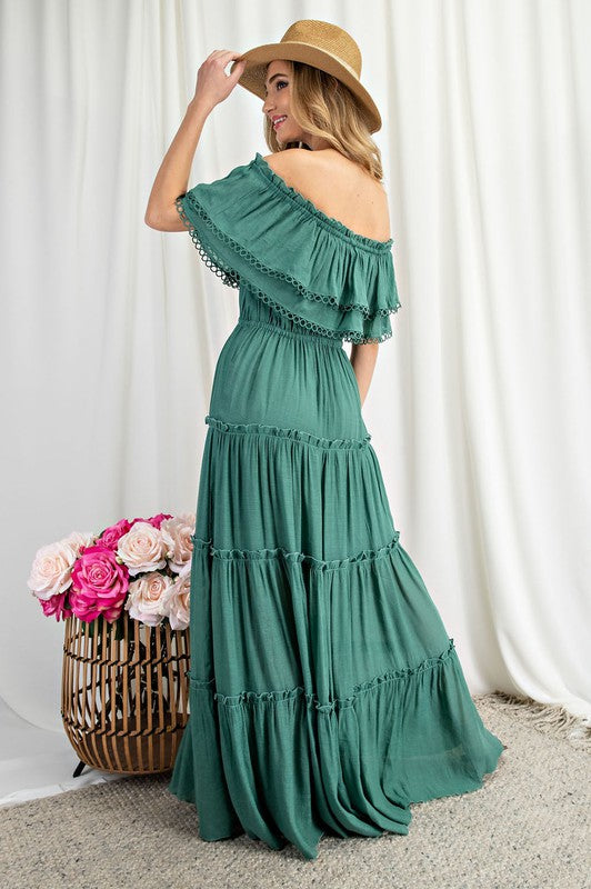 Off the Shoulder Ruffle Maxi Dress - Evergreen Boutique