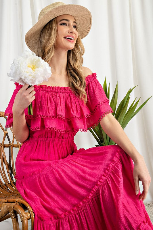 Off the Shoulder Ruffle Maxi Dress - Evergreen Boutique