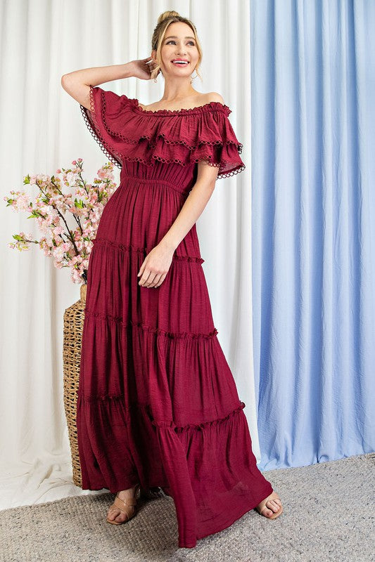 Off the Shoulder Ruffle Maxi Dress - Evergreen Boutique