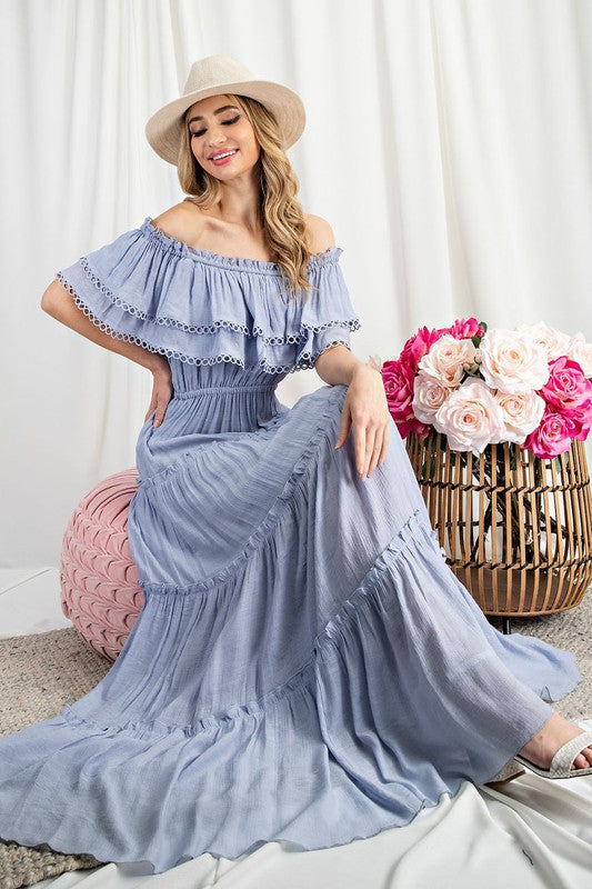 Off the Shoulder Ruffle Maxi Dress - Evergreen Boutique