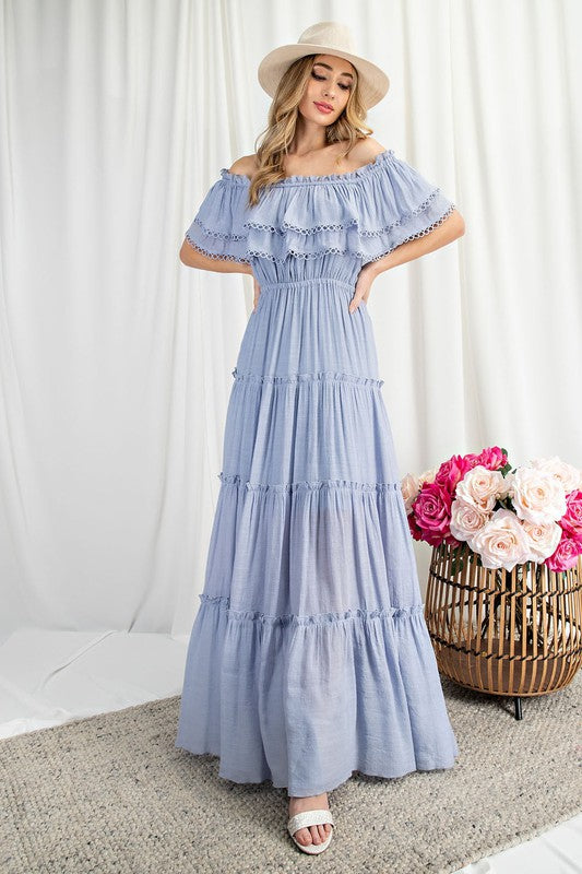 Off the Shoulder Ruffle Maxi Dress - Evergreen Boutique