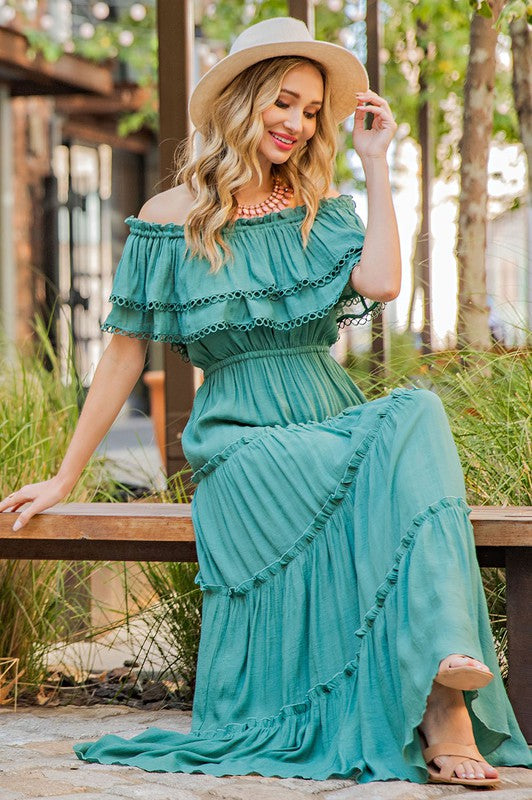 Off the Shoulder Ruffle Maxi Dress - Evergreen Boutique