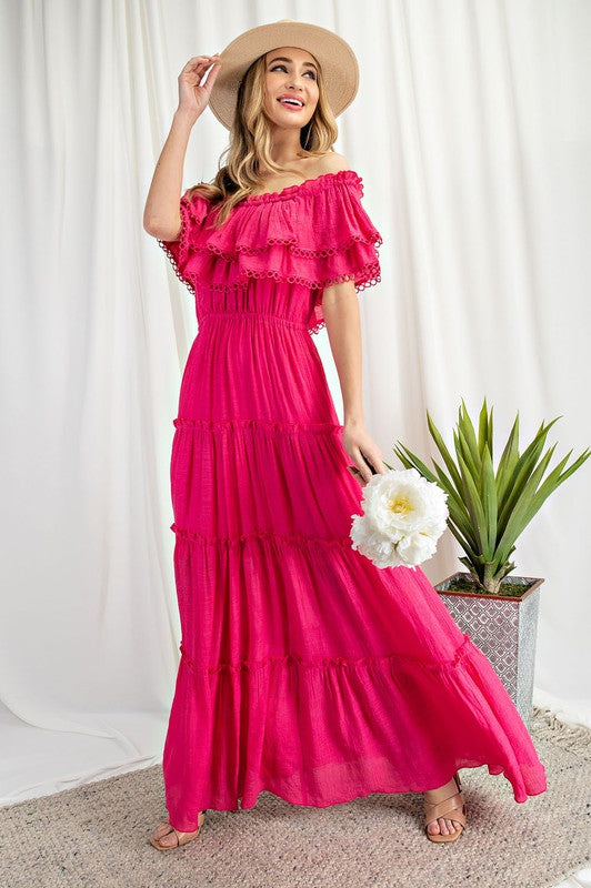 Off the Shoulder Ruffle Maxi Dress - Evergreen Boutique