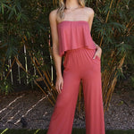 Flare Tube Top with Two-Fer Look Jumpsuit-Evergreen Boutique