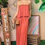 Flare Tube Top with Two-Fer Look Jumpsuit-Evergreen Boutique