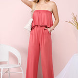 Flare Tube Top with Two-Fer Look Jumpsuit-Evergreen Boutique