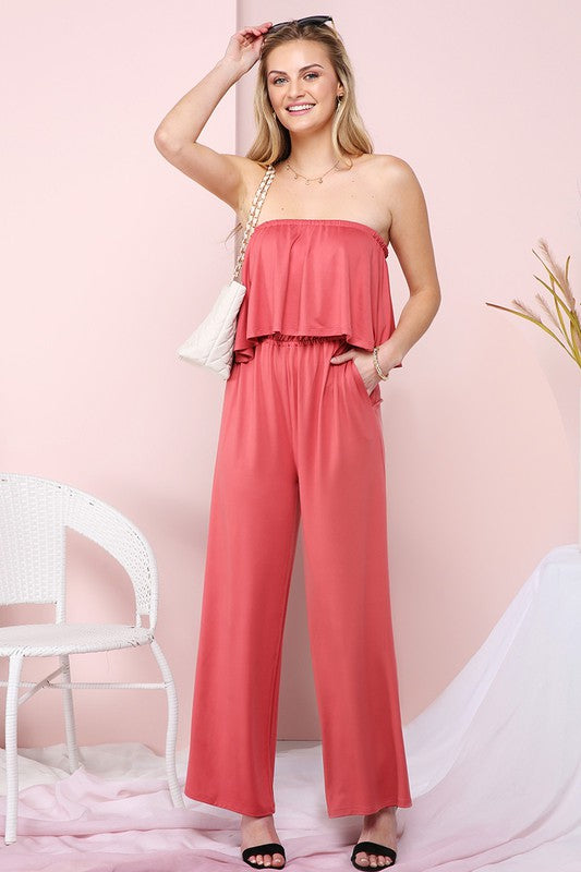 Flare Tube Top with Two-Fer Look Jumpsuit-Evergreen Boutique