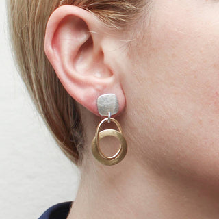 Square with Interlocking Cutout Disc and Oval Ring Earring