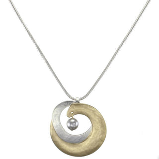 Marjorie Baer Interlocking Organic Crescents with Grey Pearl Necklace