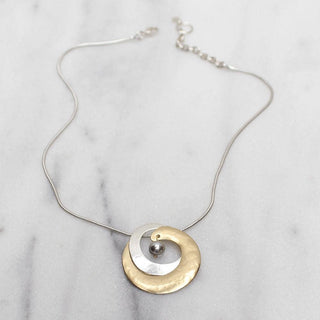 Marjorie Baer Interlocking Organic Crescents with Grey Pearl Necklace