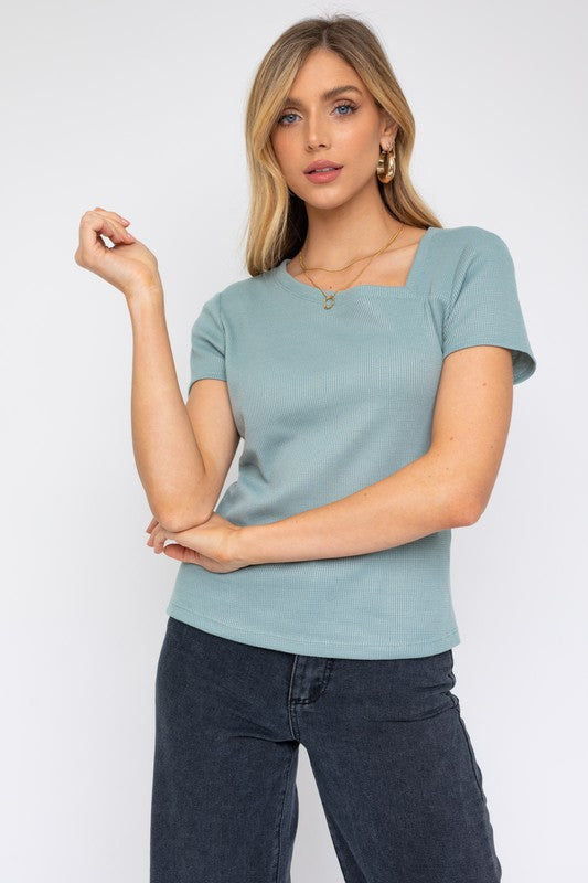 Short Sleeve Asymmetrical Top-Evergreen Boutique