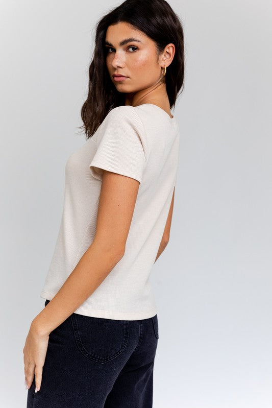 Short Sleeve Asymmetrical Top-Evergreen Boutique