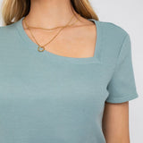 Short Sleeve Asymmetrical Top-Evergreen Boutique