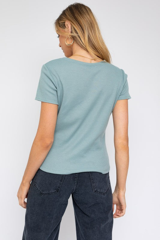 Short Sleeve Asymmetrical Top-Evergreen Boutique