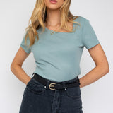 Short Sleeve Asymmetrical Top-Evergreen Boutique