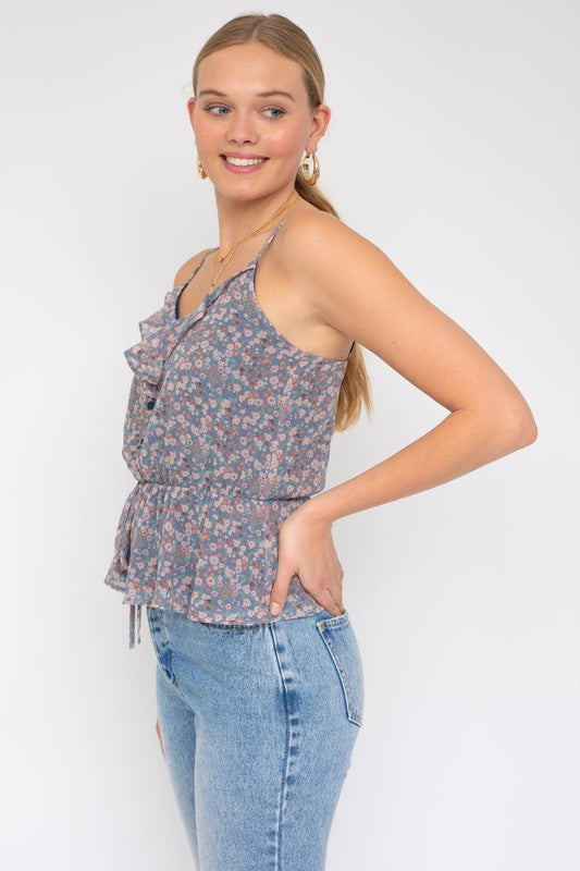 Sleeveless Elastic Waist Top With Ruffle-Evergreen Boutique