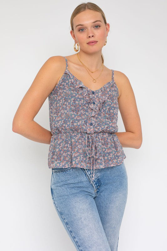 Sleeveless Elastic Waist Top With Ruffle-Evergreen Boutique