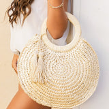 Straw Tassel O-Ring Tote-Evergreen Boutique