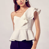 One Shoulder Ruffle Peplum Top-Evergreen Boutique