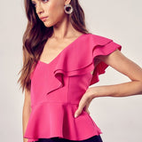 One Shoulder Ruffle Peplum Top-Evergreen Boutique