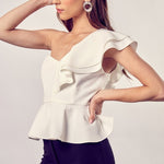 One Shoulder Ruffle Peplum Top-Evergreen Boutique