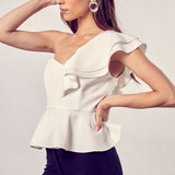 One Shoulder Ruffle Peplum Top-Evergreen Boutique