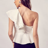 One Shoulder Ruffle Peplum Top-Evergreen Boutique