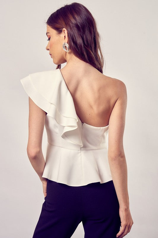 One Shoulder Ruffle Peplum Top-Evergreen Boutique