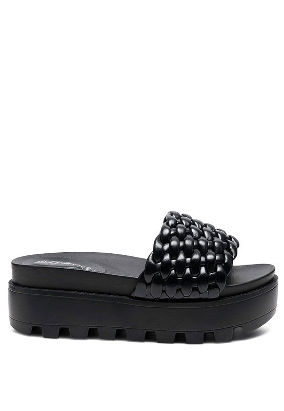 SUNDAE PLATFORM SLIDES WITH WOVEN TEXTURED STRAPS-Evergreen Boutique